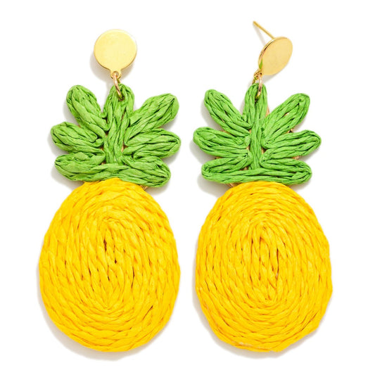 Raffia Pineapple Post Drop Earrings