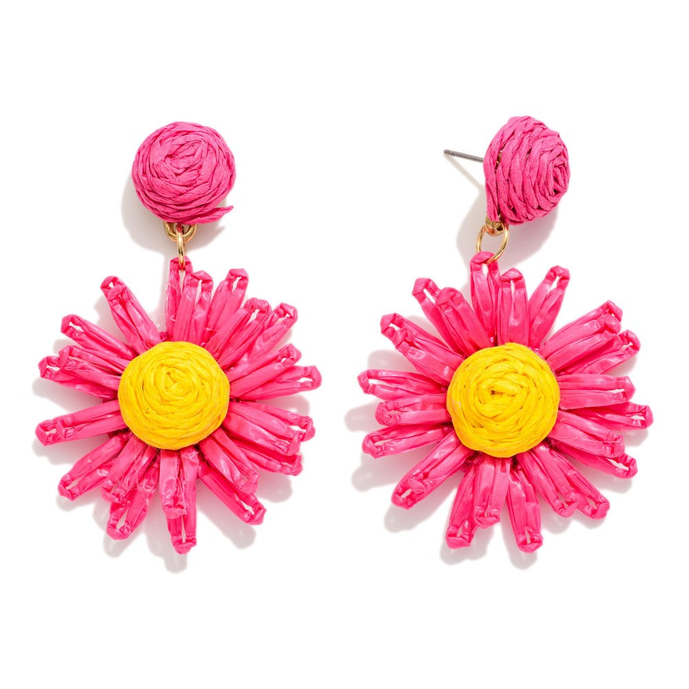 Raffia Flower Post Drop Earrings