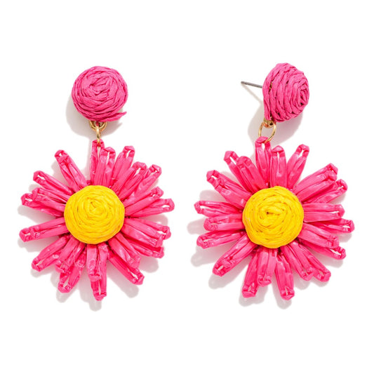 Raffia Flower Post Drop Earrings