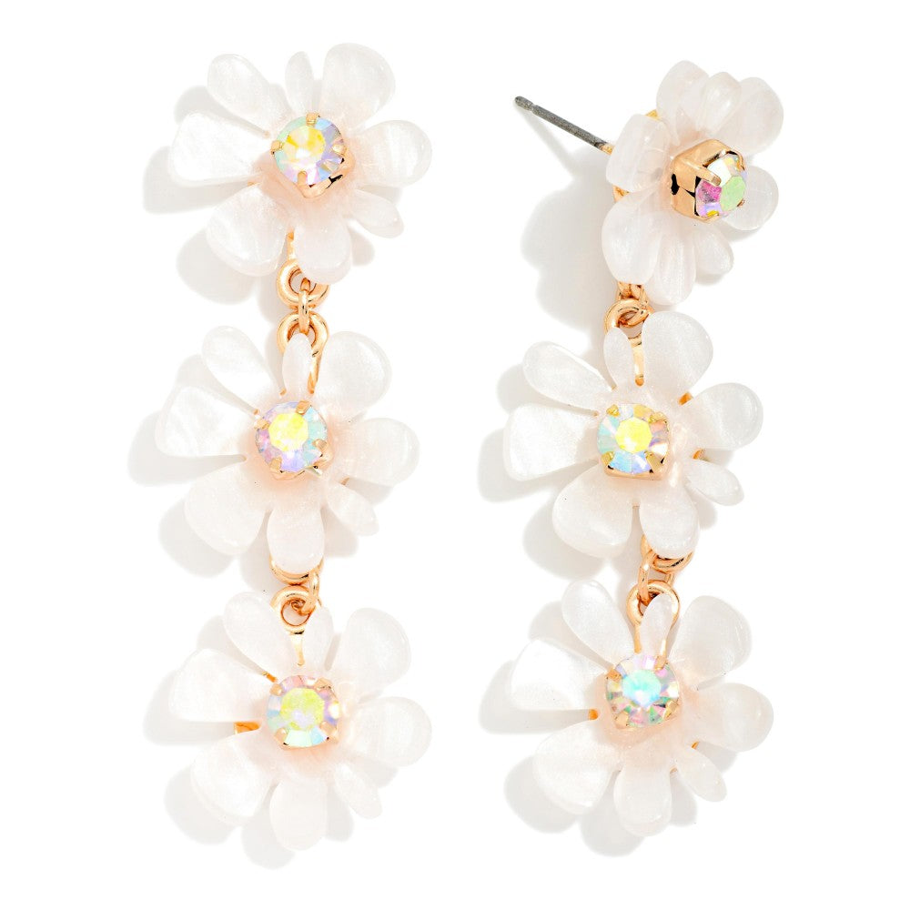 Linked Marbled Acetate Flowers Post Drop Earrings