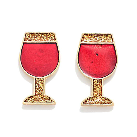 Glitter Enamel Wine Glass Post Drop Earrings