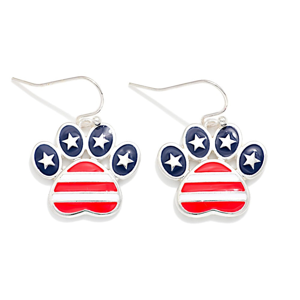 Enamel Americana Paw Print Drop Earrings