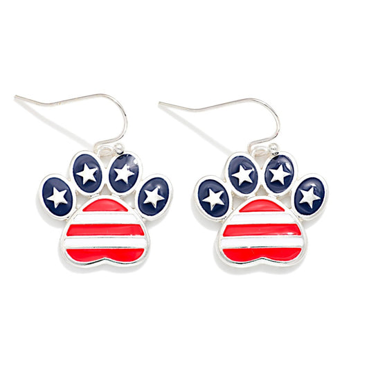 Enamel Americana Paw Print Drop Earrings
