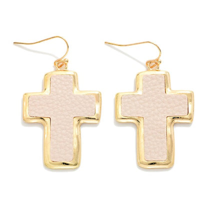 Metal Tone & Vegan Leather Cross Drop Earrings 284534