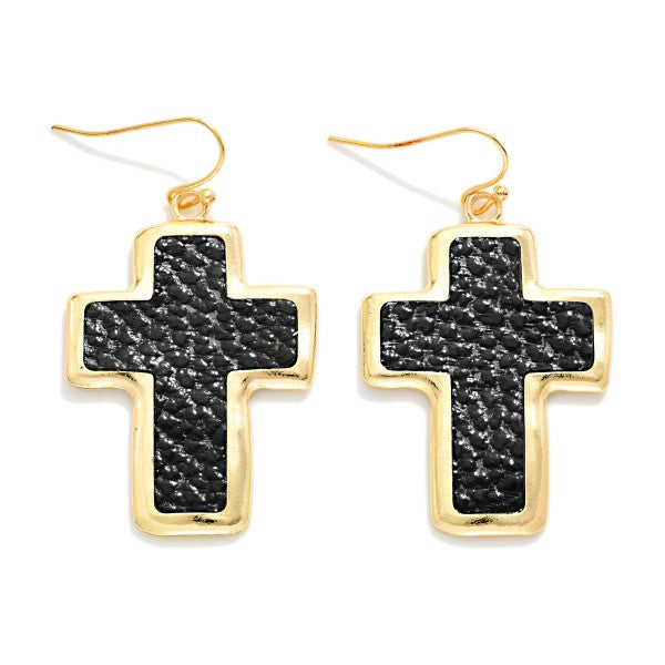 Metal Tone & Vegan Leather Cross Drop Earrings 284534