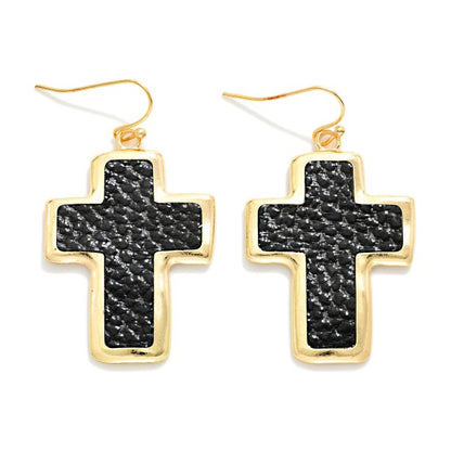 Metal Tone & Vegan Leather Cross Drop Earrings 284534