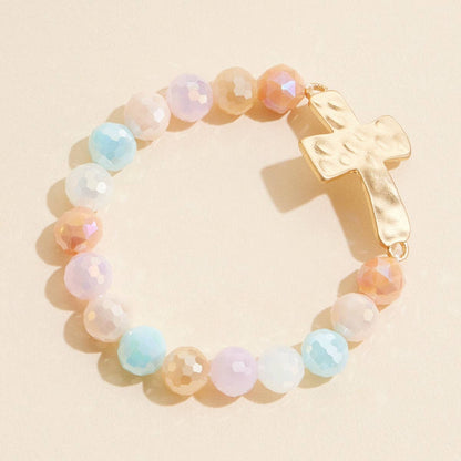 Glass Bead Bracelet | Cross Charm