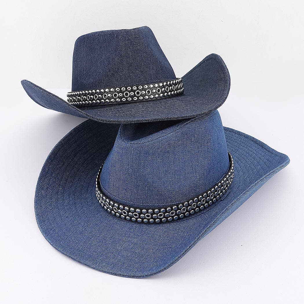 Studded Denim Cowboy Hat
