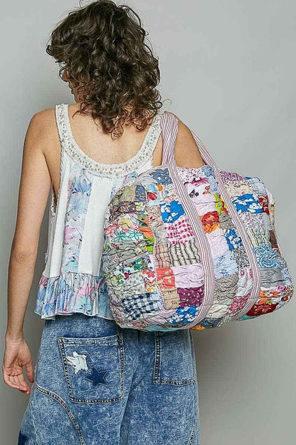 Quilted Multi-Print Mixed Floral Patchwork Duffle Bag