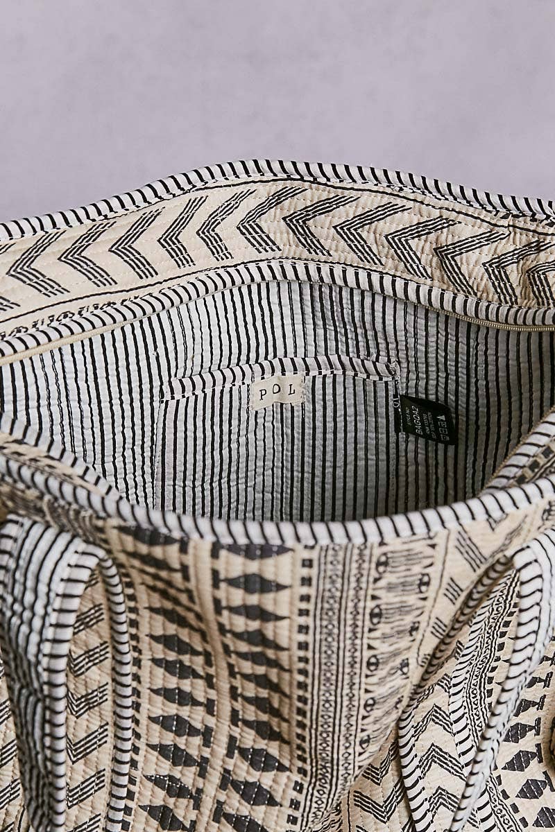 Bohemian Printed Quilted Striped Bias Tape Woven Tote Bag