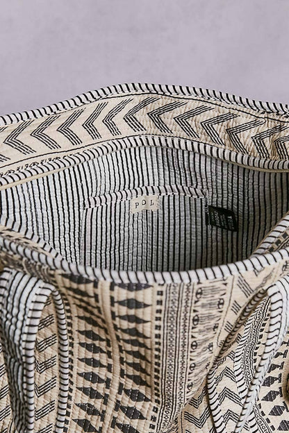 Bohemian Printed Quilted Striped Bias Tape Woven Tote Bag