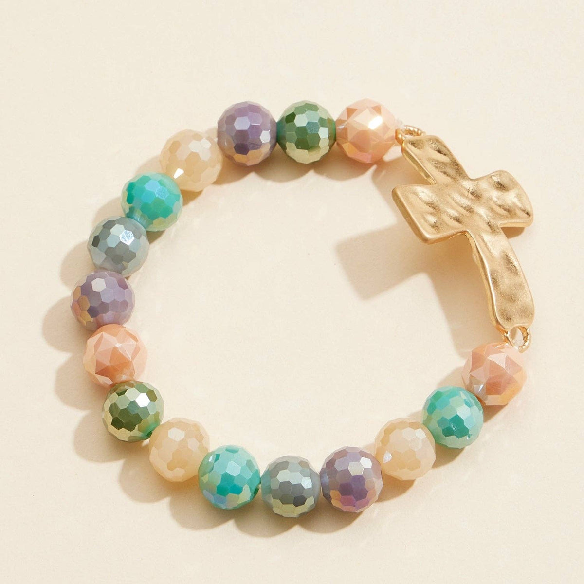 Glass Bead Bracelet | Cross Charm