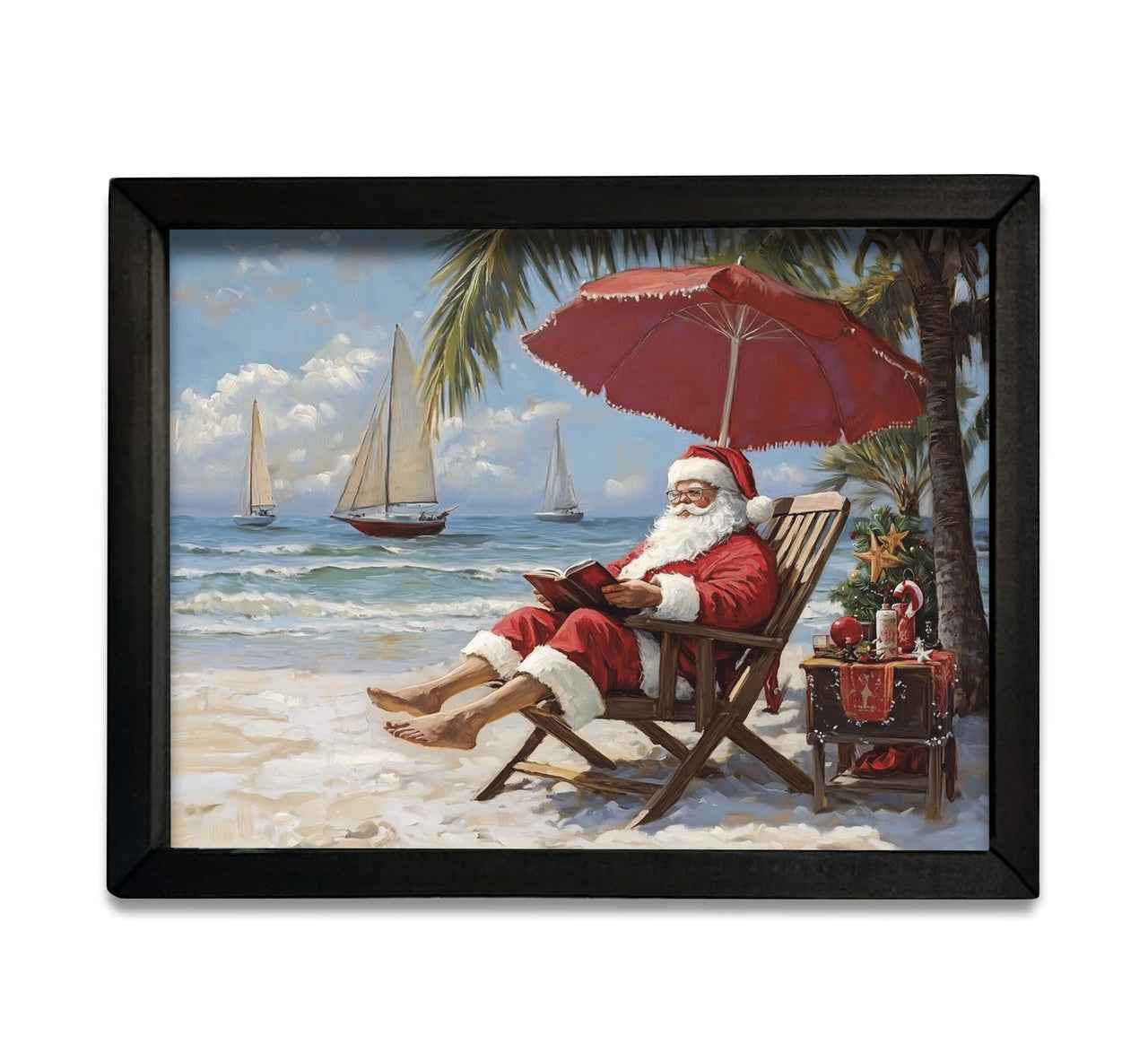 JM Santa Beach Vacation Box Frame Sign 12 x 16 - Havens Marketplace
