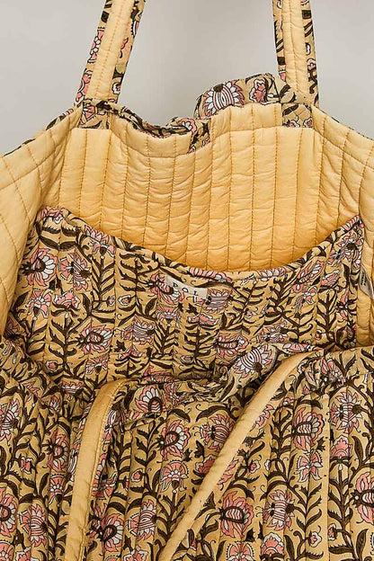 Ribbon-Tie Quilted Floral Jumbo Tote Bag
