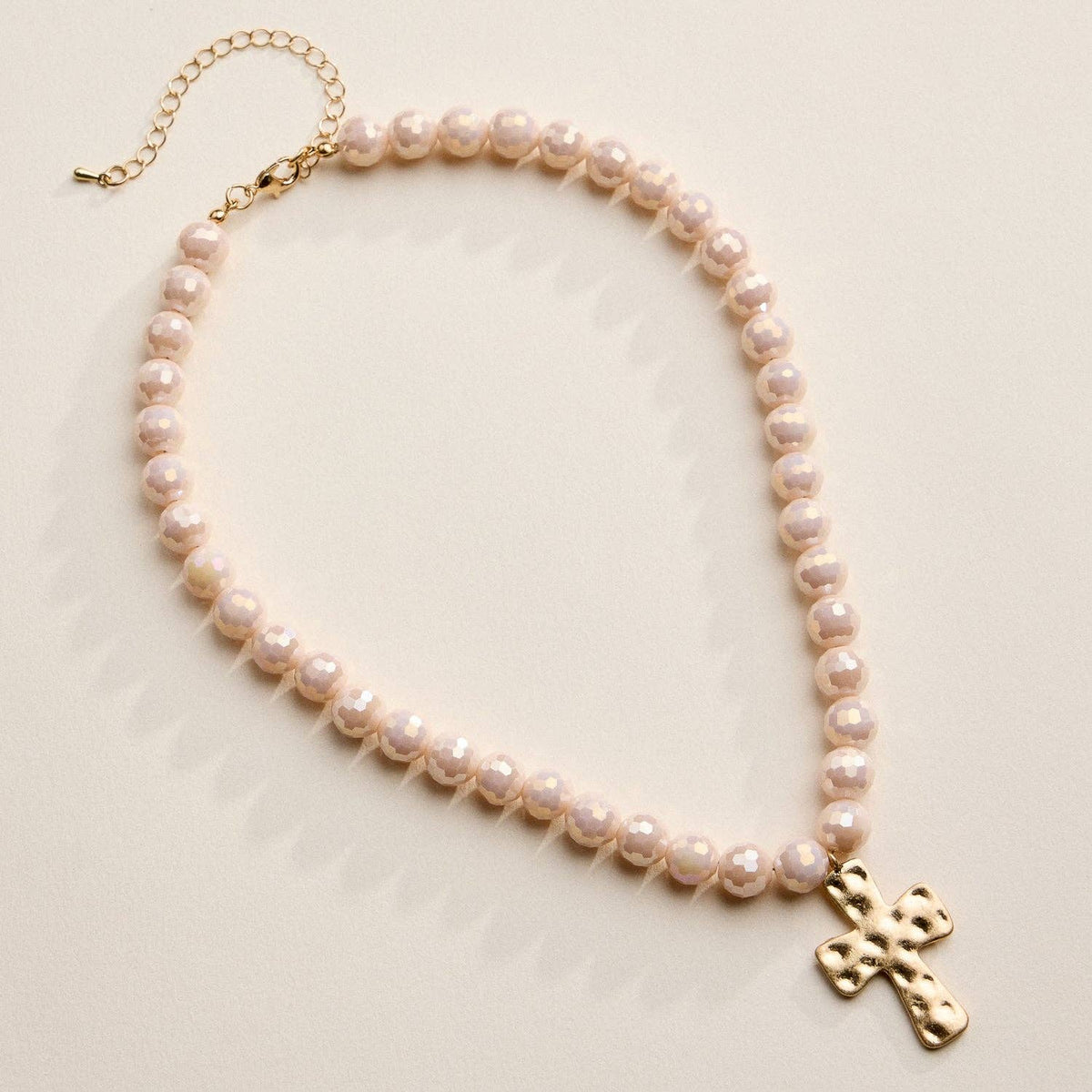 Glass Bead Hammered Cross Charm Necklace | Christian Jewelry