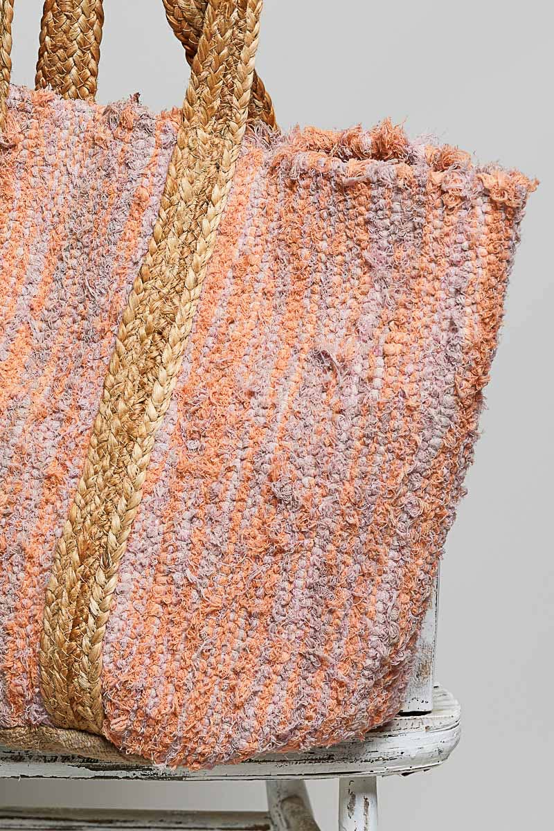 Handwoven Orange Striped Textured Bohemian Casual Tote Bag