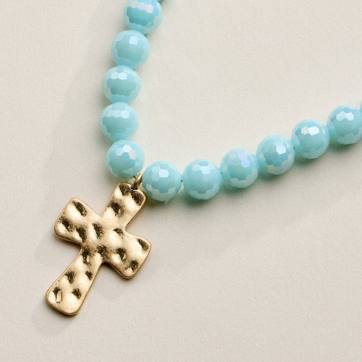 Glass Bead Hammered Cross Charm Necklace | Christian Jewelry