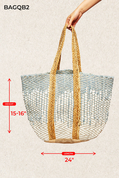 Denim Crochet Woven Tote Bag Boho Dotted Texture