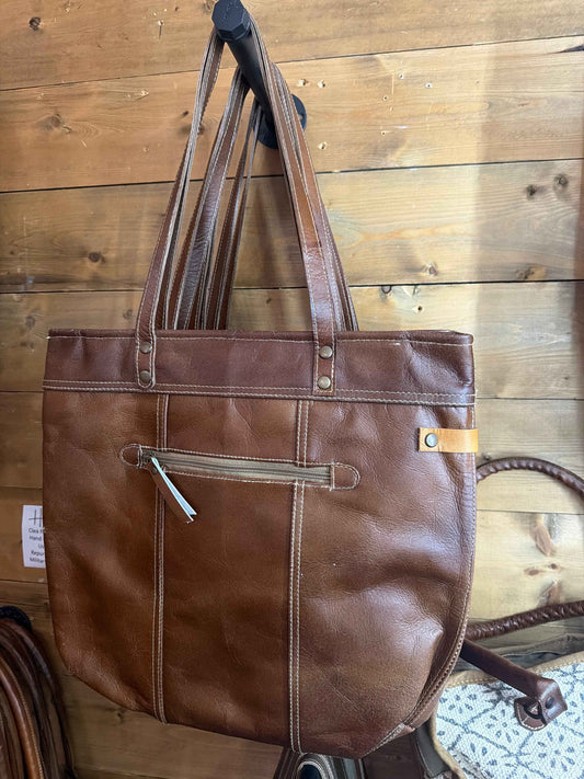 BI - All Leather Shoulder Bag Tote - Havens Marketplace