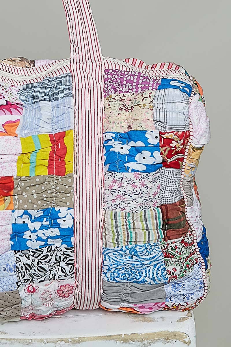 Quilted Multi-Print Mixed Floral Patchwork Duffle Bag