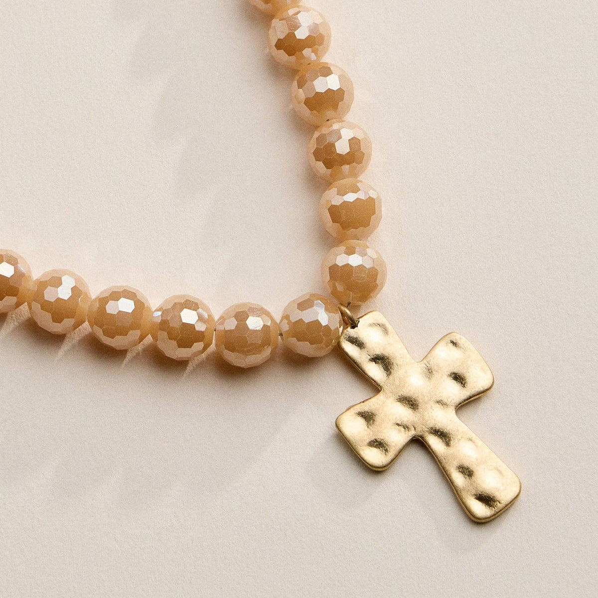 Glass Bead Hammered Cross Charm Necklace | Christian Jewelry
