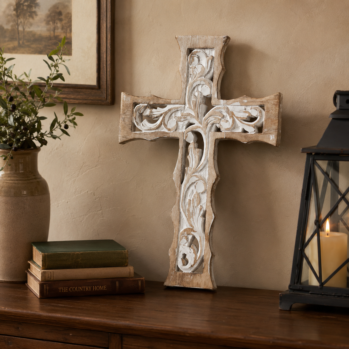 Distressed White Wooden Cross Farmhouse Wall Decor 18x12