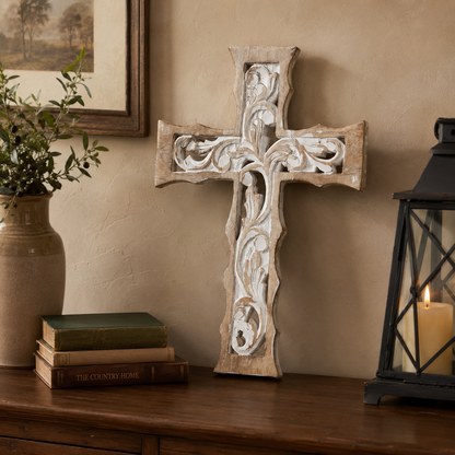 Distressed White Wooden Cross Farmhouse Wall Decor 18x12