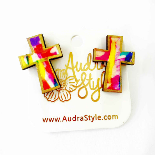 Abstract Cross Stud - Colorful Earring
