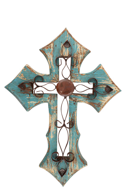 Laredo Wall Cross-Mexican Folk Art-Wood-Handmade-14x19-Wall
