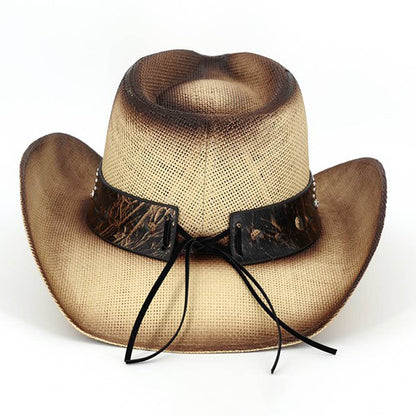 Vintage Straw CowboyHat With Turquoise Shield &Sunburst Band