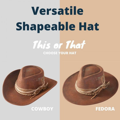 Rustic Cowgirl & Fedora Hat With Distressed Fabric Band 7202348