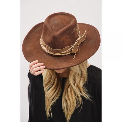 Rustic Cowgirl & Fedora Hat With Distressed Fabric Band 7202348