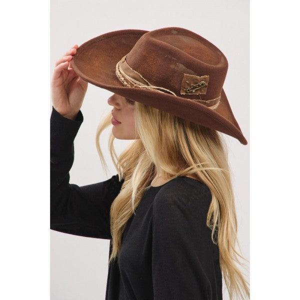 Rustic Cowgirl & Fedora Hat With Distressed Fabric Band 7202348