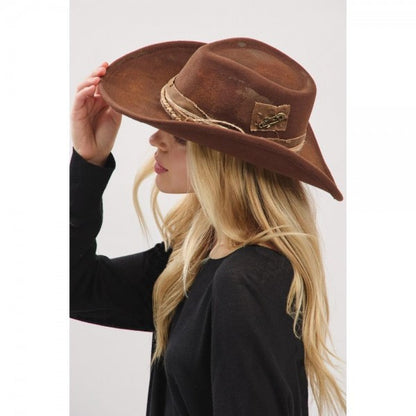 Rustic Cowgirl & Fedora Hat With Distressed Fabric Band 7202348