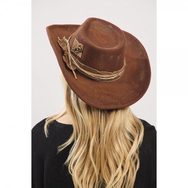 Rustic Cowgirl & Fedora Hat With Distressed Fabric Band 7202348