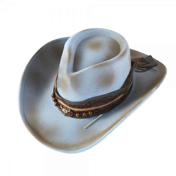 Cowgirl & Fedora Hat With Distressed Fabric - Havens Marketplace