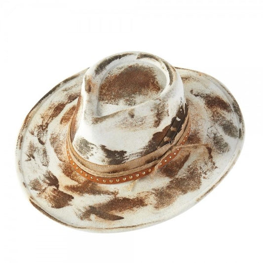 Rustic Cowgirl & Fedora Hat With Distressed Fabric & Metal Tone Studded Band 7202694