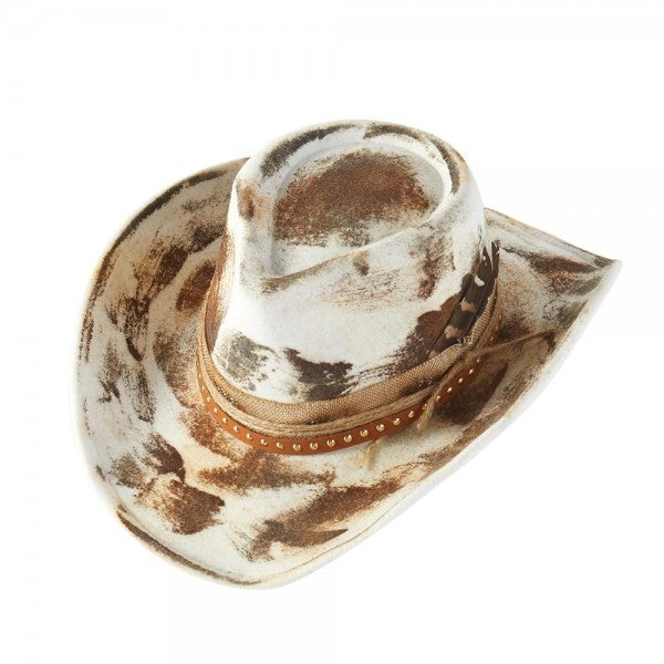 Rustic Cowgirl & Fedora Hat With Distressed Fabric & Metal Tone Studded Band 7202694