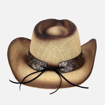 7203258 Vintage Straw Cowboy Hat With Rustic Studded Band & Star Concho