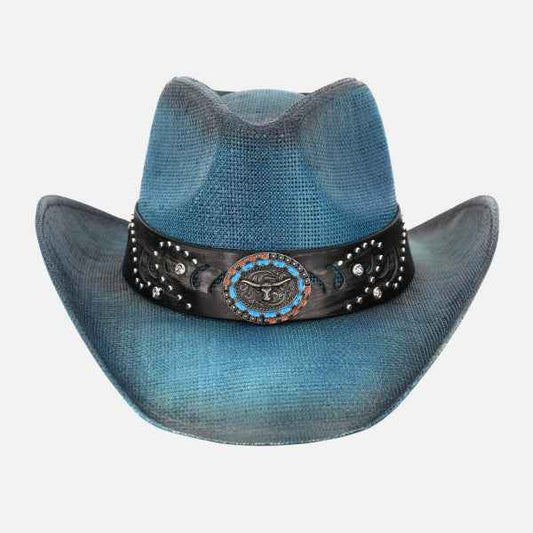 7203262 Vintage Straw Cowboy Hat With Studded Details