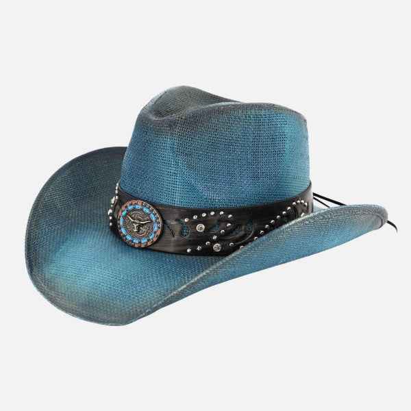 7203262 Vintage Straw Cowboy Hat With Studded Details