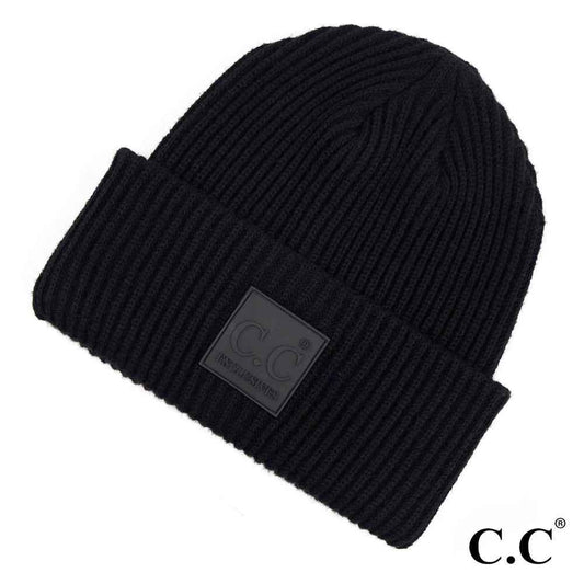 CC Beanie Solid Ribbed with Patch HAT7007 - Havens Marketplace