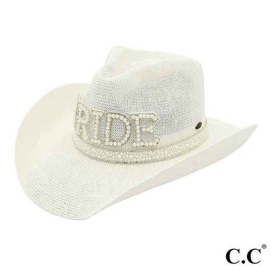 Bride Cowboy Hat W/Pearl & Rhinestone Trim Band - Havens Marketplace