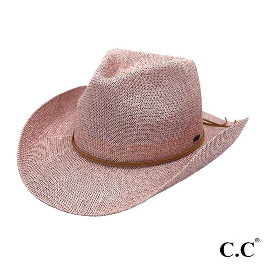 CC Sequin Cowboy Hat W/Suede String Trim Band - Havens Marketplace