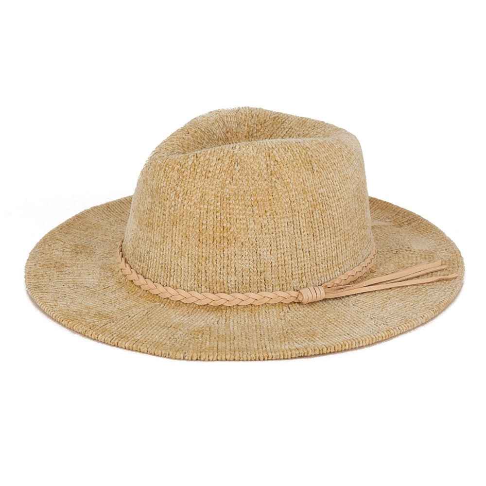 Corduroy Fedora Hat W/Matching Braided Leather Band - Havens Marketplace