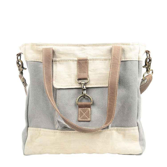 Grey And Cream Mixed Fabric Canvas Crossbody Bag 55539 - Havens Marketplace