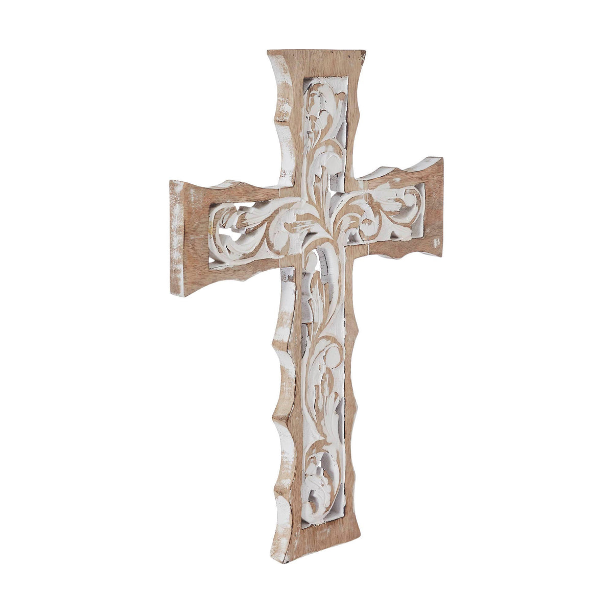 Distressed White Wooden Cross Farmhouse Wall Decor 18x12