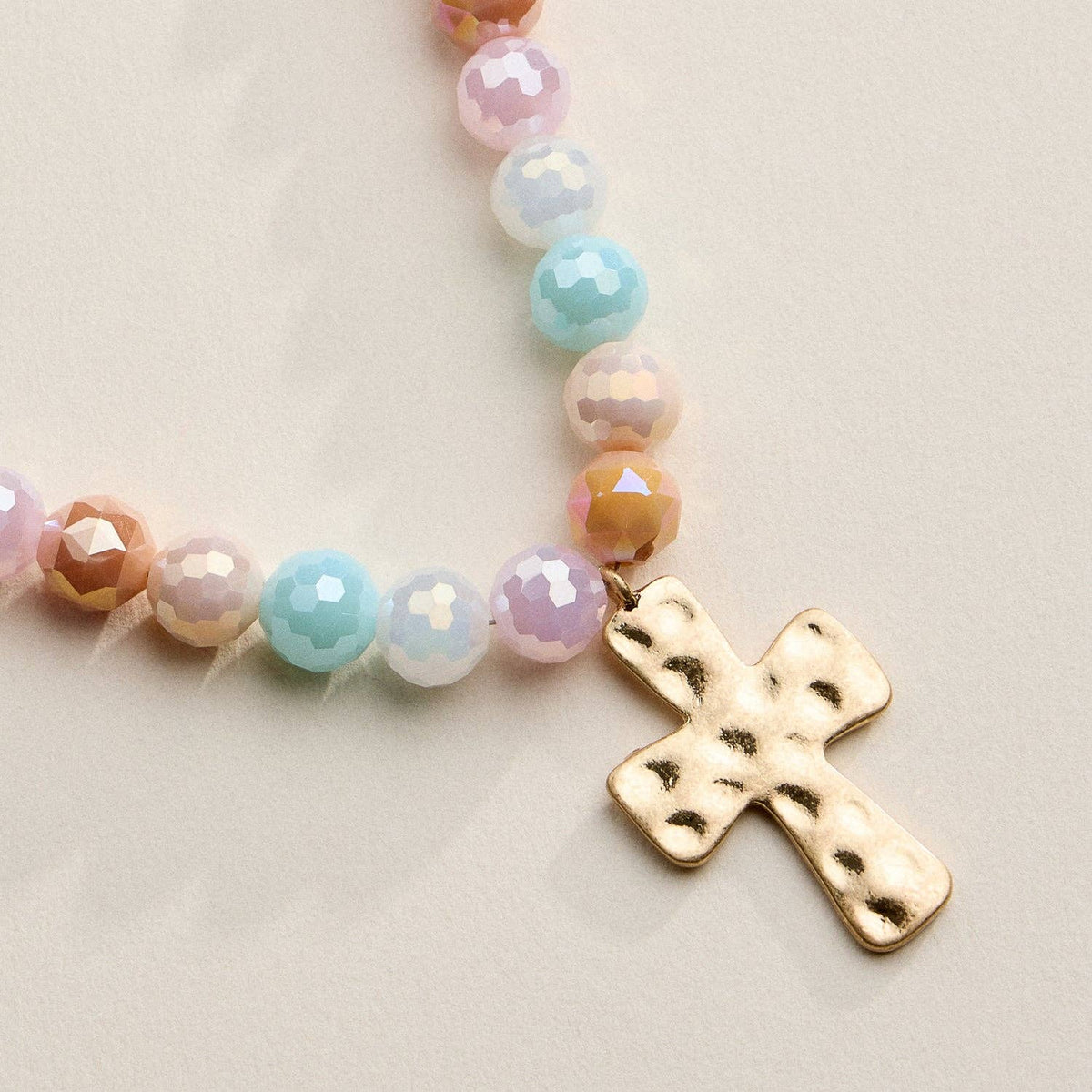 Glass Bead Hammered Cross Charm Necklace | Christian Jewelry