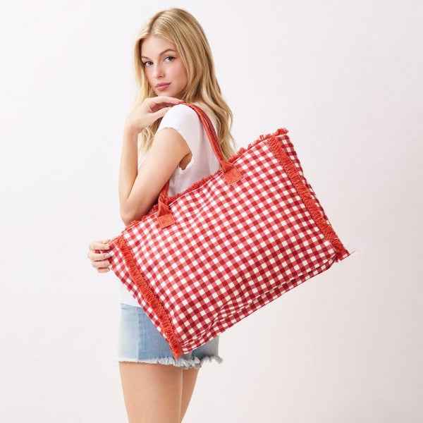 786362 Gingham Terry Cloth Tote Bag