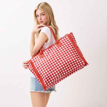 786362 Gingham Terry Cloth Tote Bag